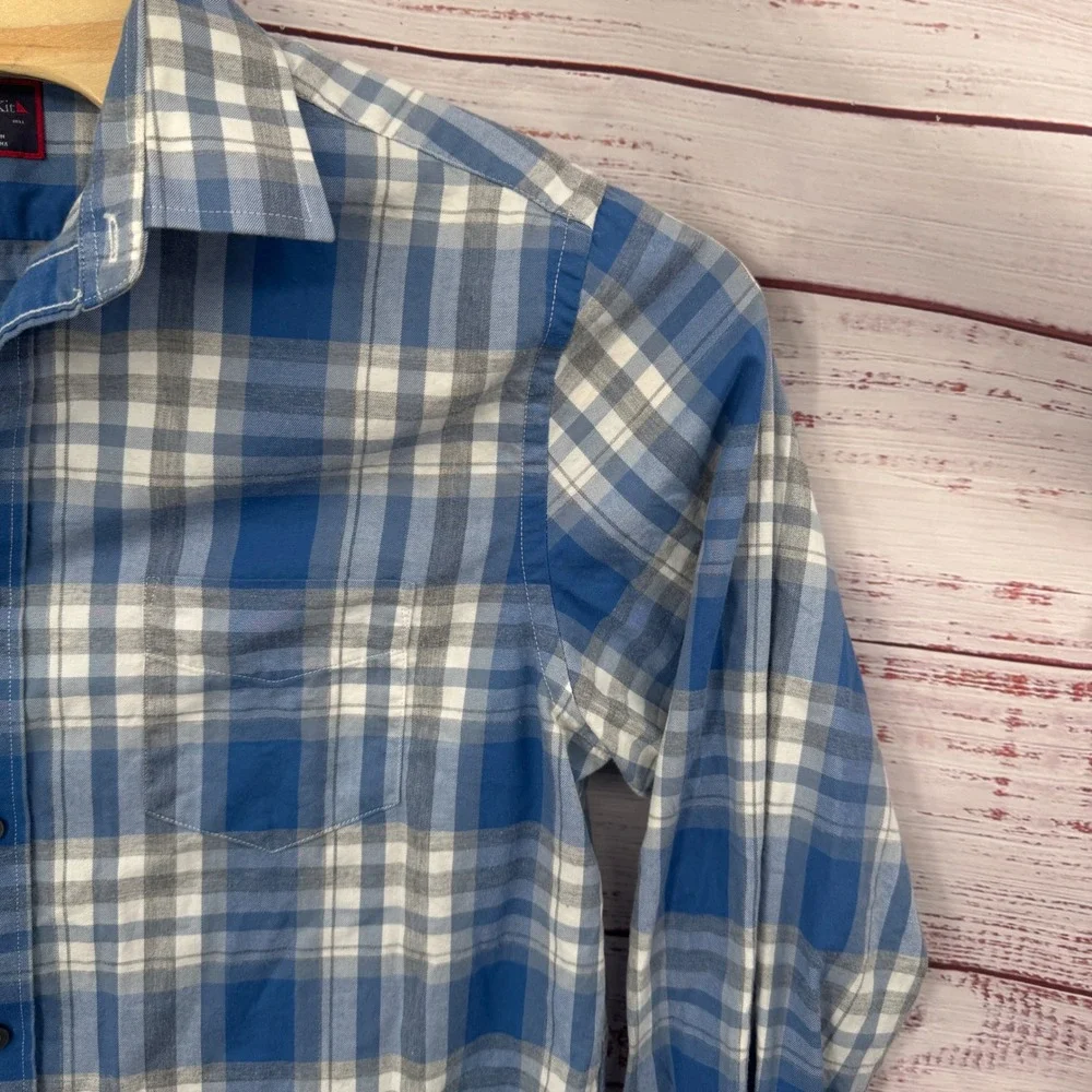 UNTUCKit Shirt Mens Large Slim Fit Blue Grey Plaid Long Sleeve Button Down - Picture 3 of 9